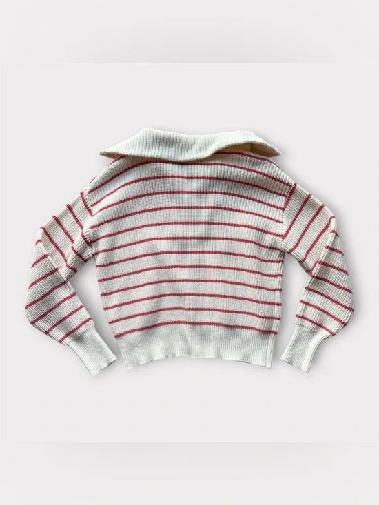 Buckle Z Supply Villa Striped 1/2 Zip Striped Sweater Red Pepper White size M - Picture 5 of 9